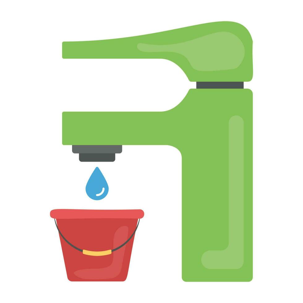 Bucket kept under water tap to bring concept for water filling icon vector