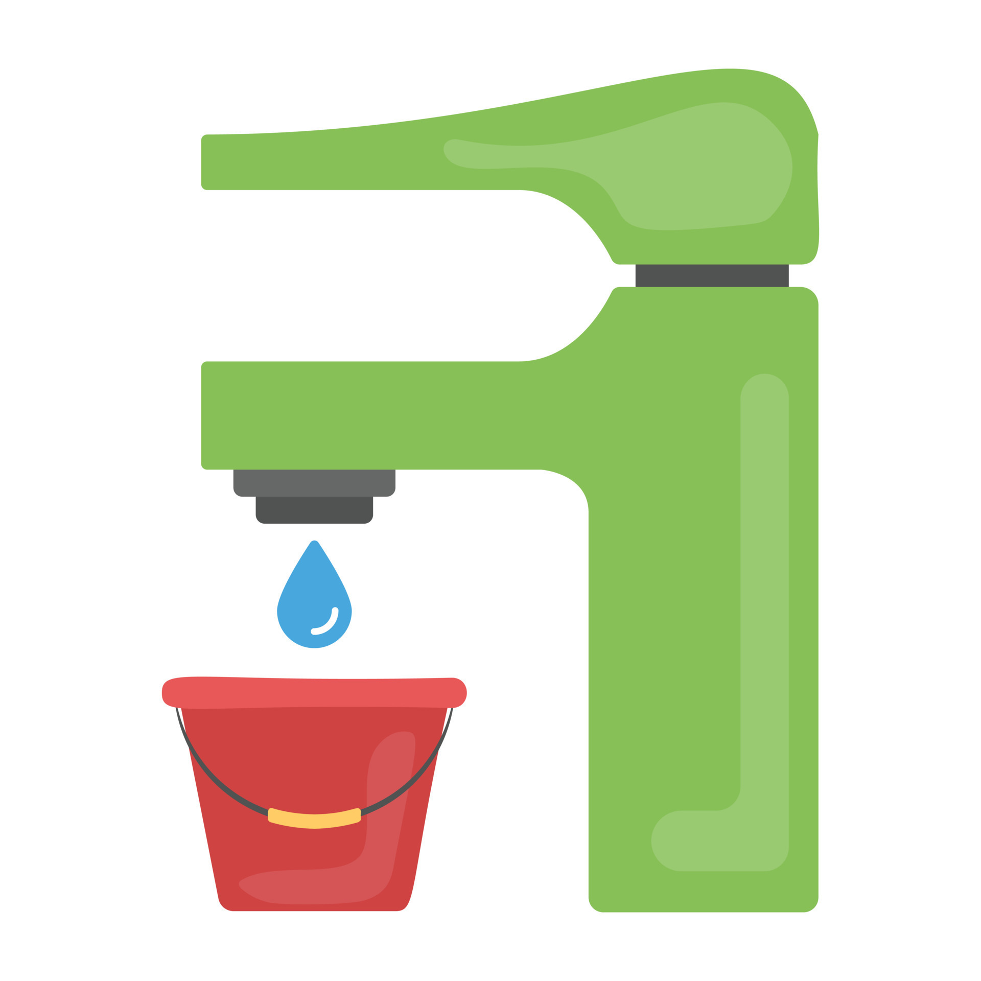 Bucket kept under water tap to bring concept for water filling icon