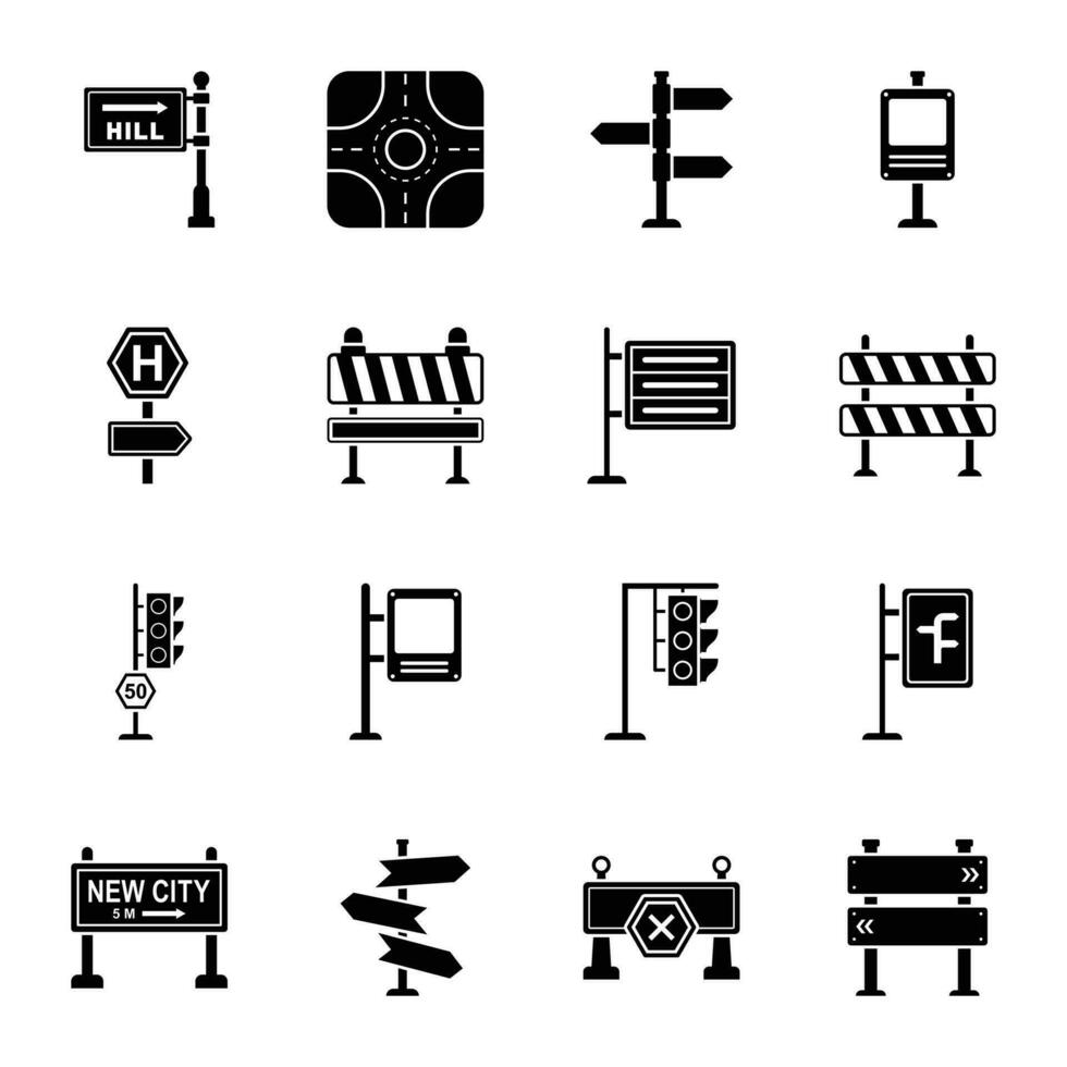Road Signs and Junctions Flat Vector Icons Set