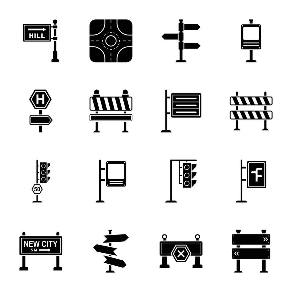 la carretera señales y uniones plano vector íconos conjunto