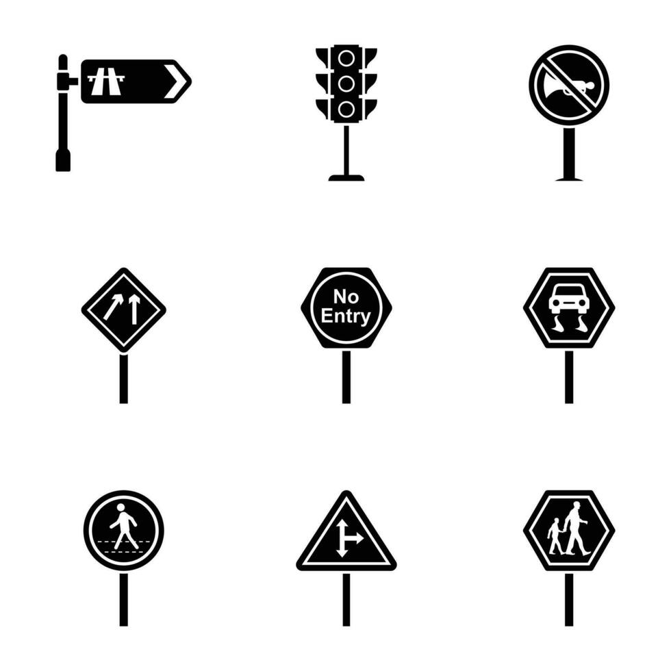la carretera señales y uniones plano vector íconos paquete