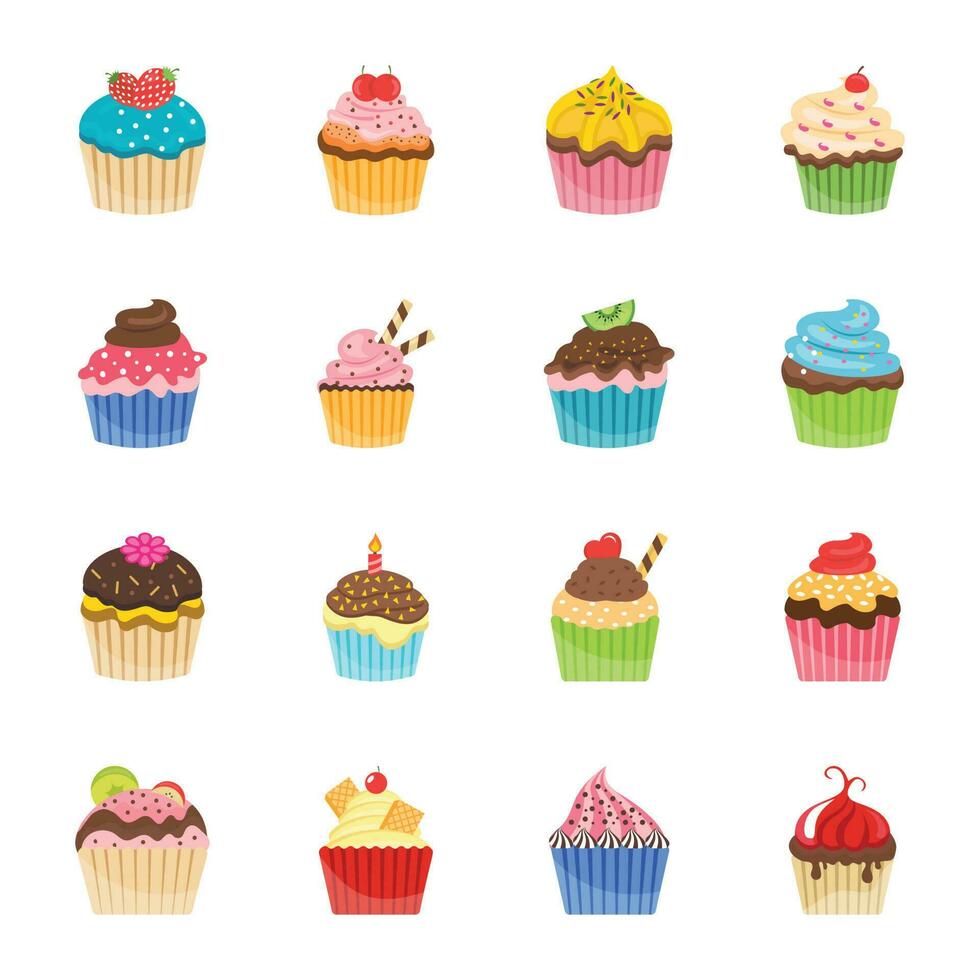 Cupcakes Flat Icons vector