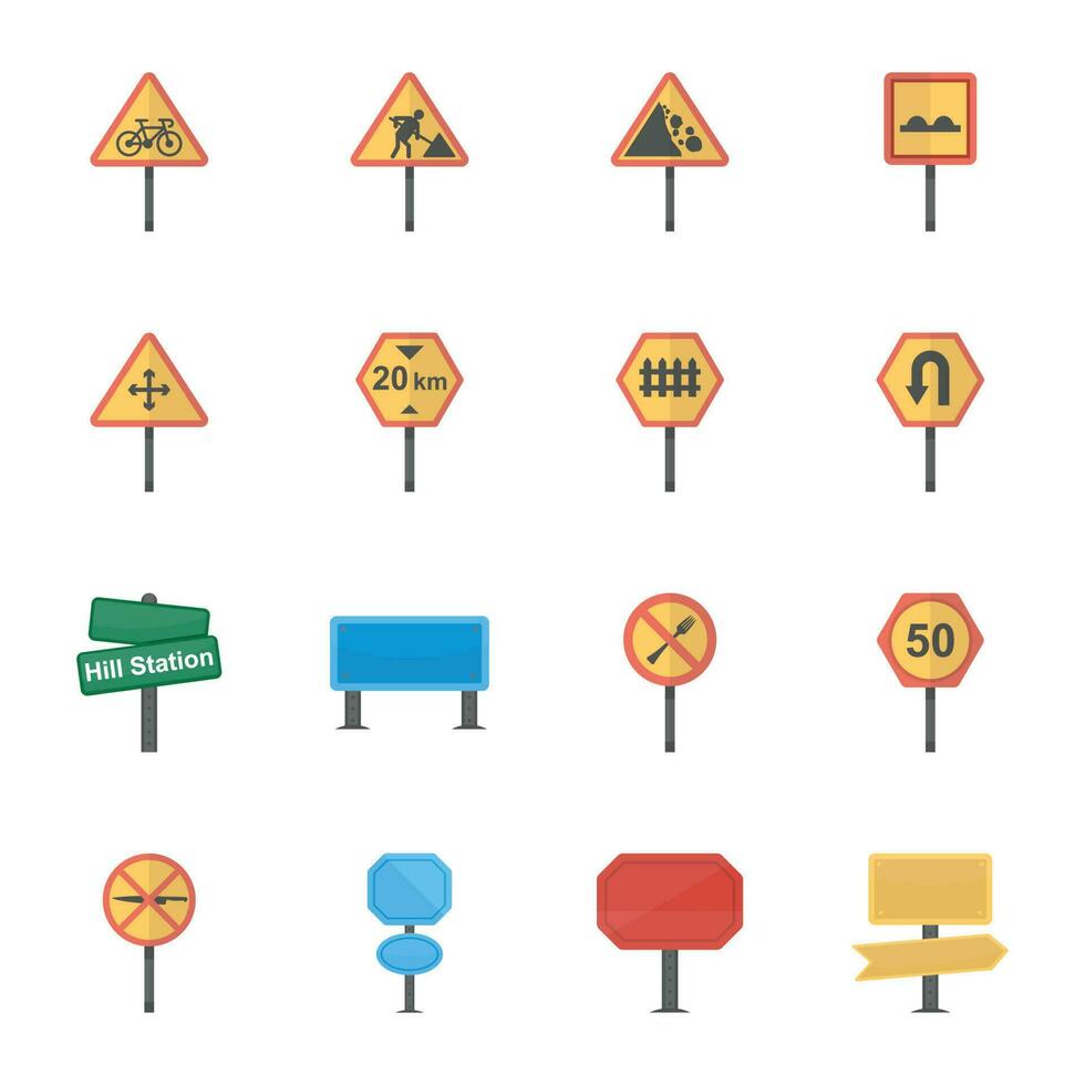 Road Signs and Junctions Flat Vector Icons Pack