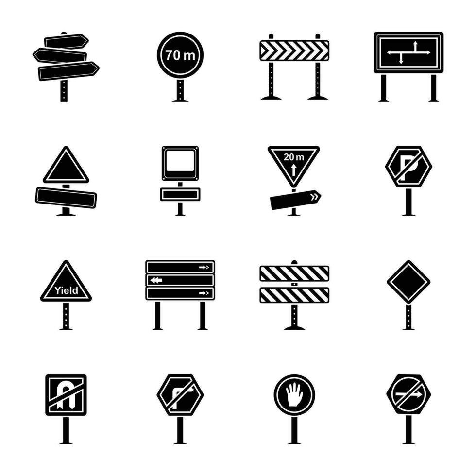 la carretera señales y uniones plano vector íconos paquete