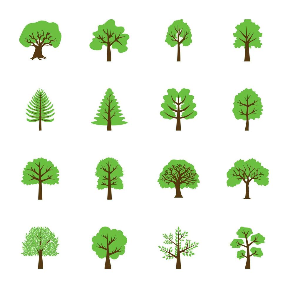 Trees Flat Vector Icons Set