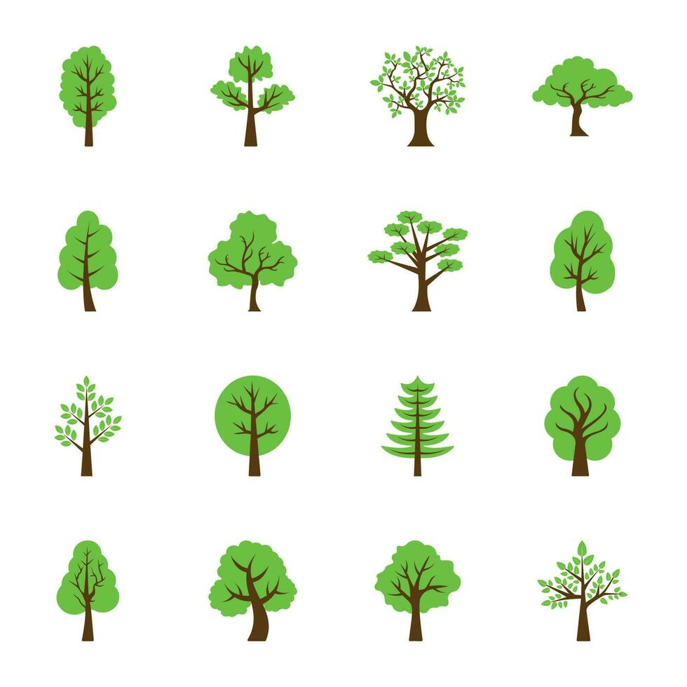 Trees Flat Vector Icons Set
