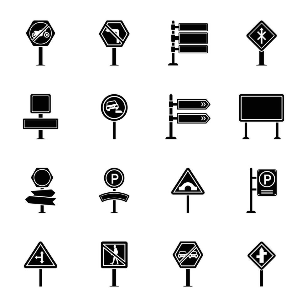 la carretera señales y uniones plano vector íconos paquete