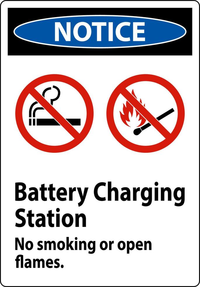 Notice Sign Battery Charging Station, No Smoking Or Open Flames vector