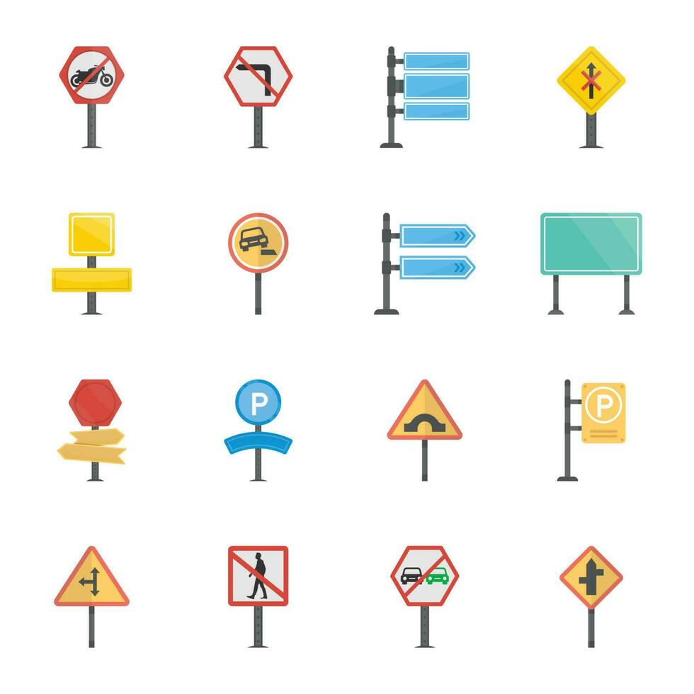 Road Signs and Junctions Flat Vector Icons Pack