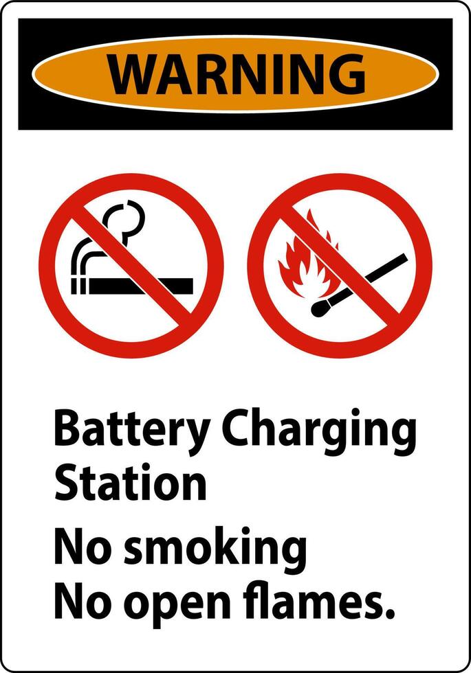 Warning Sign Battery Charging Station, No Smoking, No Open Flames vector
