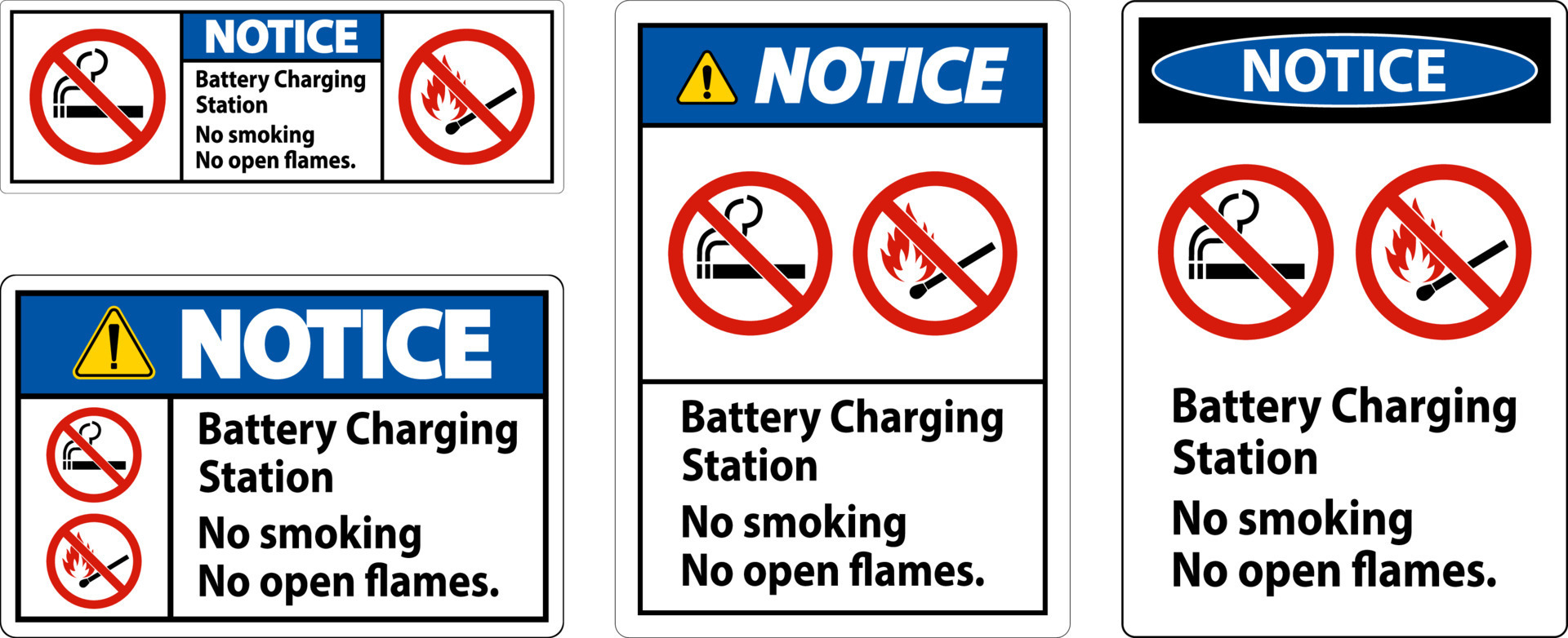 Notice Sign Battery Charging Station, No Smoking, No Open Flames