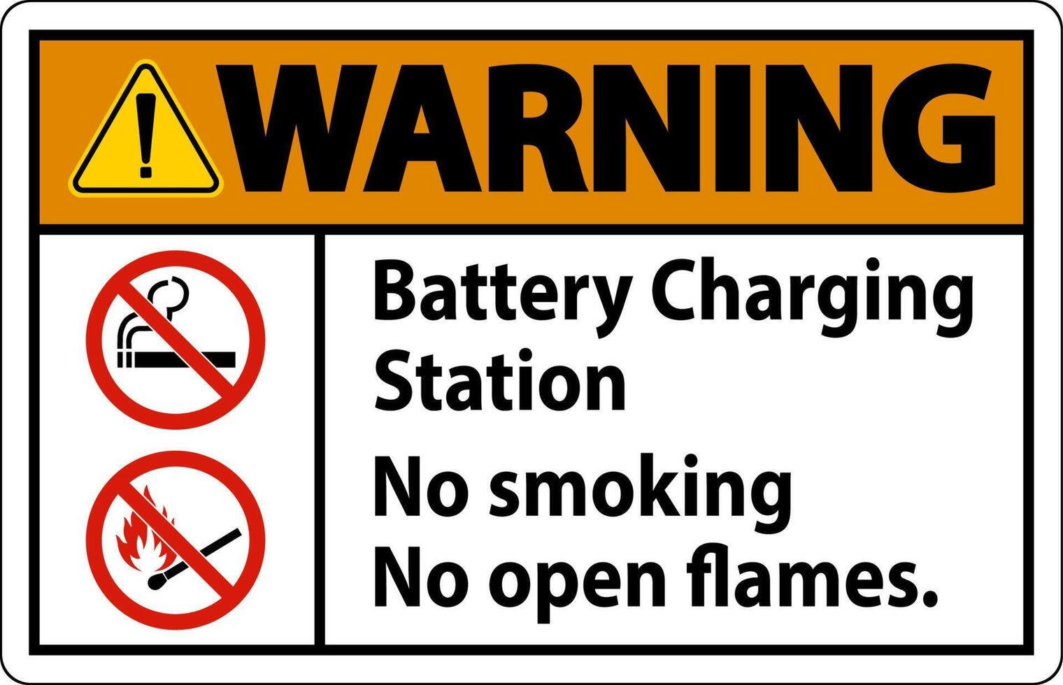 Warning Sign Battery Charging Station, No Smoking, No Open Flames vector