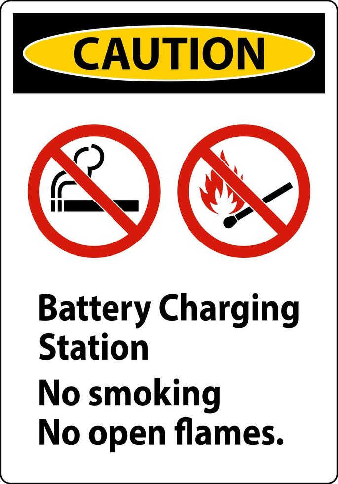 Caution Sign Battery Charging Station, No Smoking, No Open Flames vector
