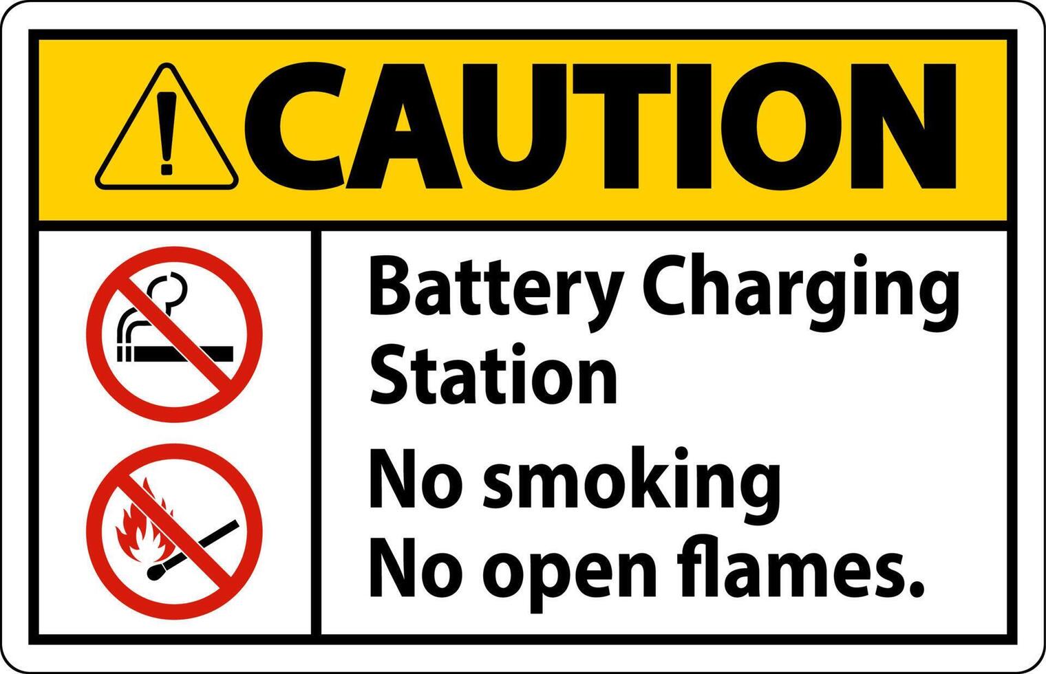 Caution Sign Battery Charging Station, No Smoking, No Open Flames vector