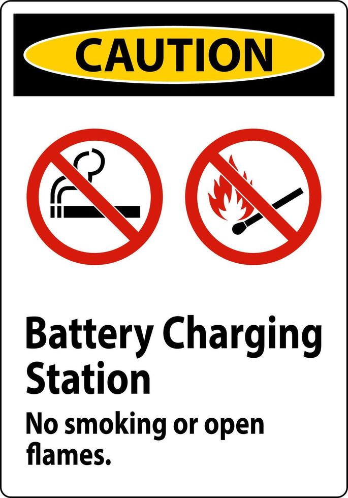 Caution Sign Battery Charging Station, No Smoking Or Open Flames vector