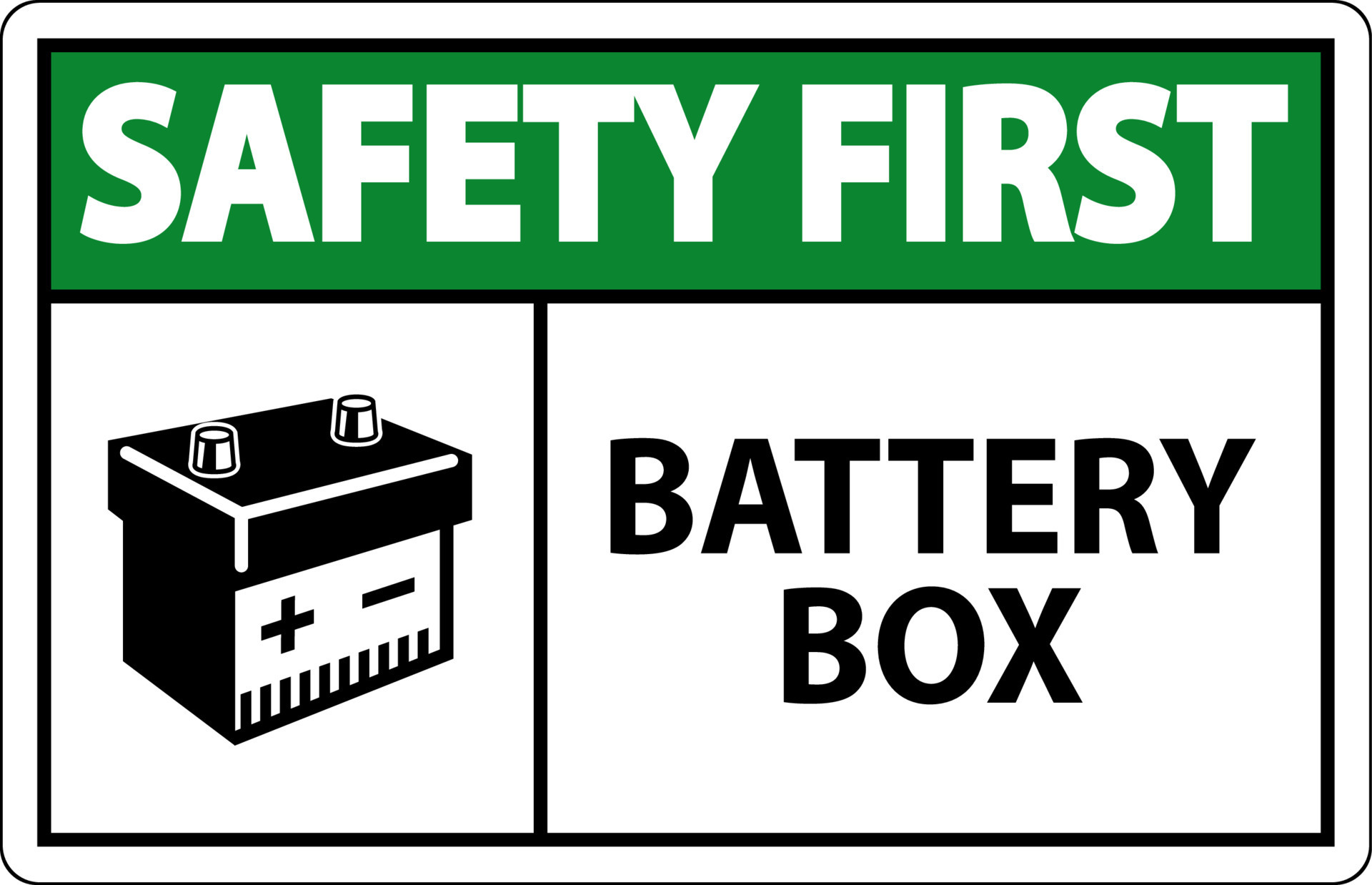 Safety First Battery Box with Icon Sign On White Background 24119639 Vector Art at Vecteezy