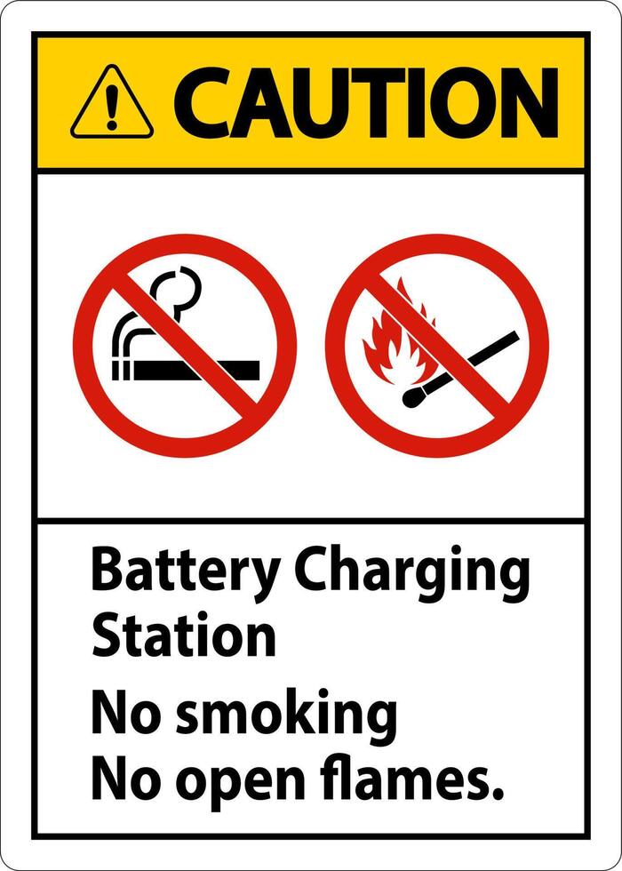 Caution Sign Battery Charging Station, No Smoking, No Open Flames vector