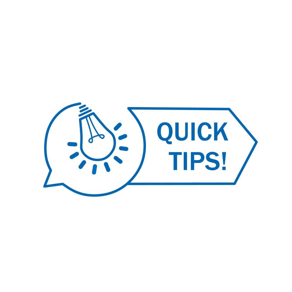 Quick tips icon badge with lightbulb icon. Helpful idea, solution and trick. Flat Vector illustration.