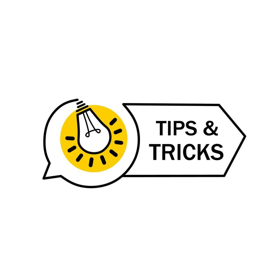 Tips and tricks advice with lightbulb icon. Advice shapes. Help assistance symbol. Quick tips helpful tricks emblems and logos. Vector icon.