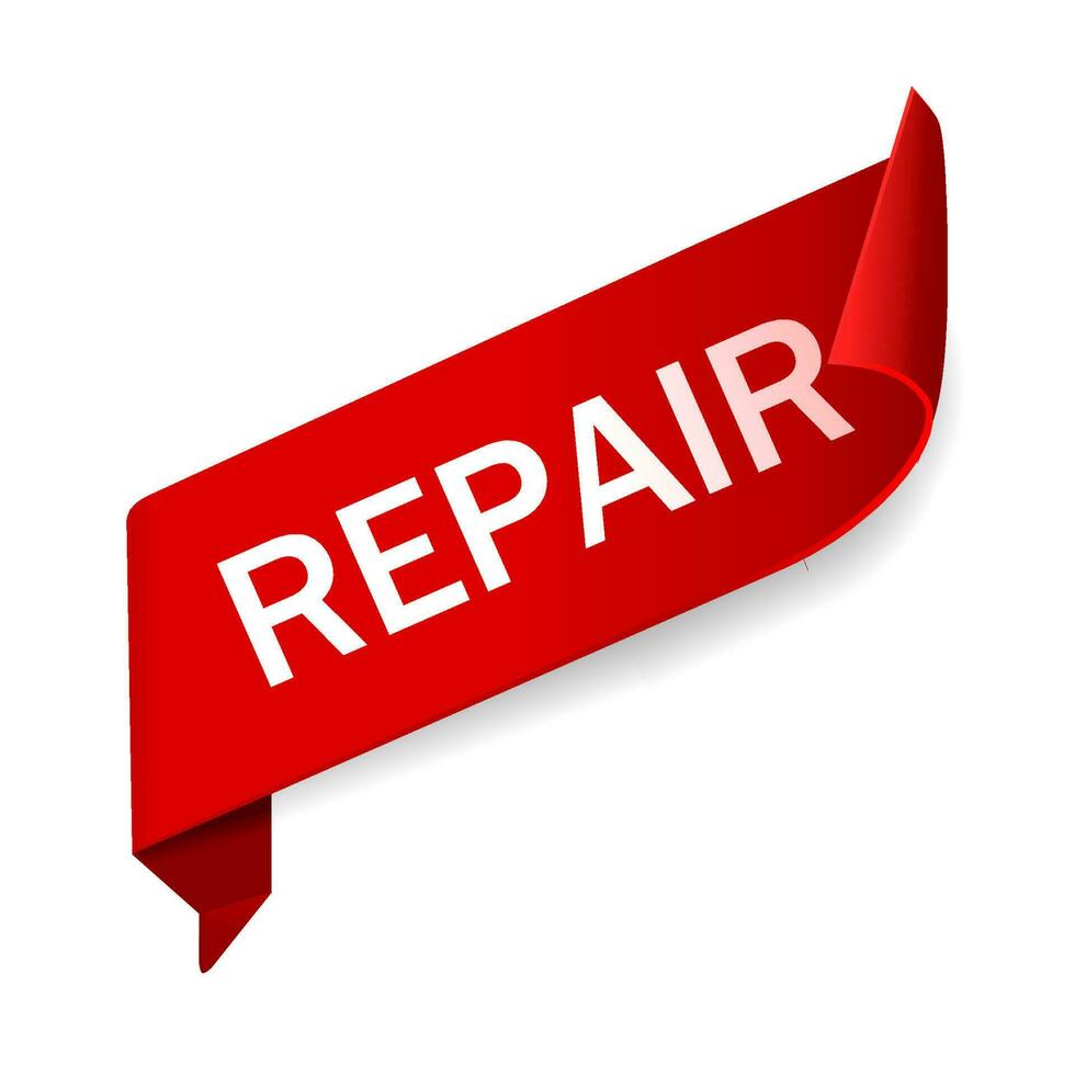 Repair banner design. Text with red label. Vector illustration isolated on white background.