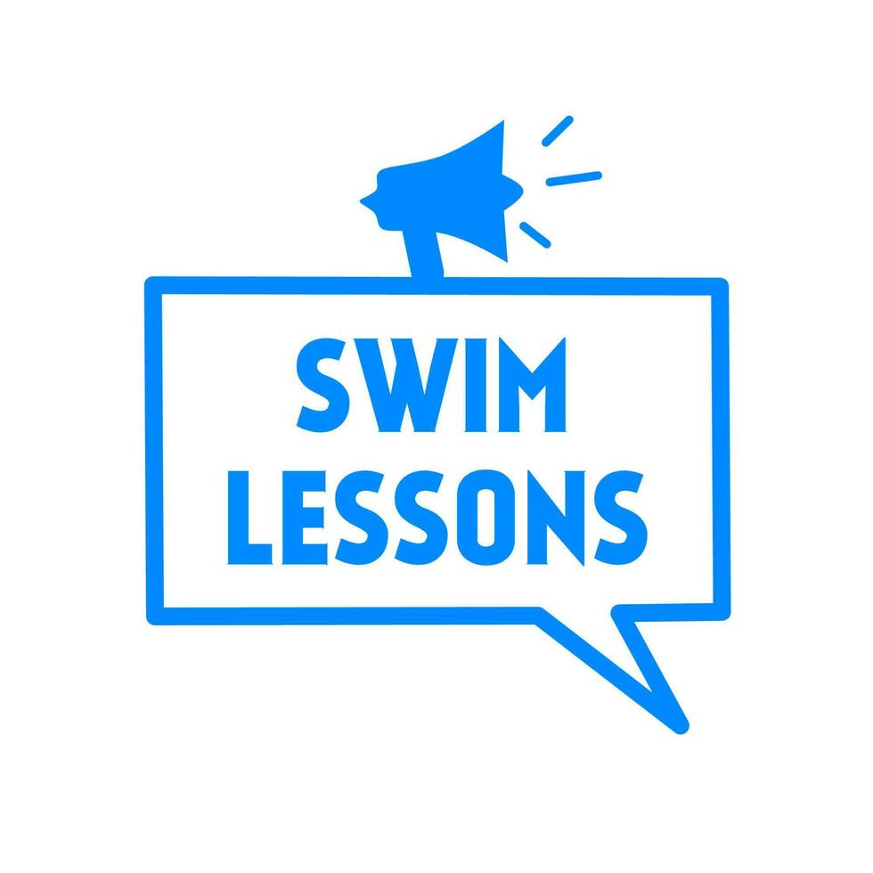 Swim lessons. Megaphone icon. Sticker for social media content. Vector. vector