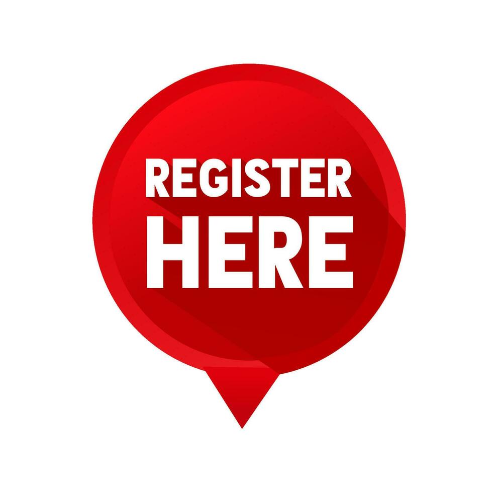 Register here banner template. speech bubble icon. Flat style vector illustration.