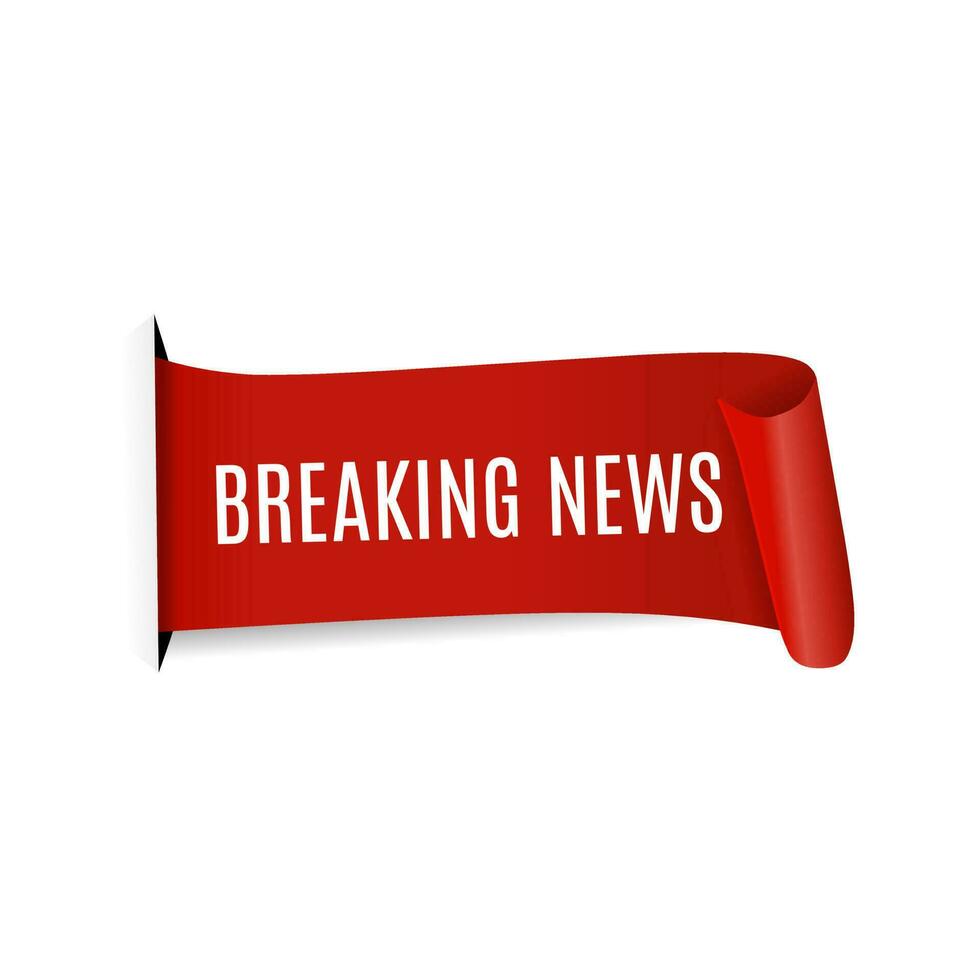 breaking news banner, red ribbon design on white background, Vector. vector