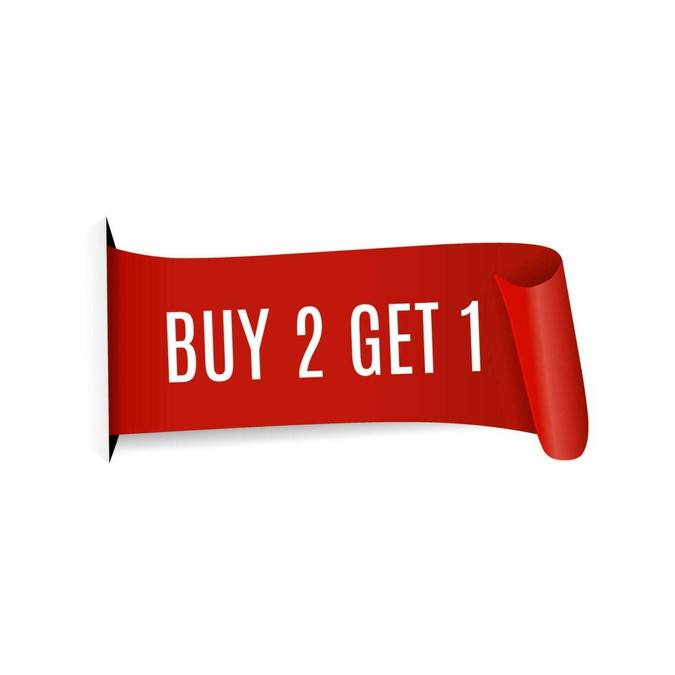 Buy 2 get 1 banner, red ribbon design on white background, Vector. vector