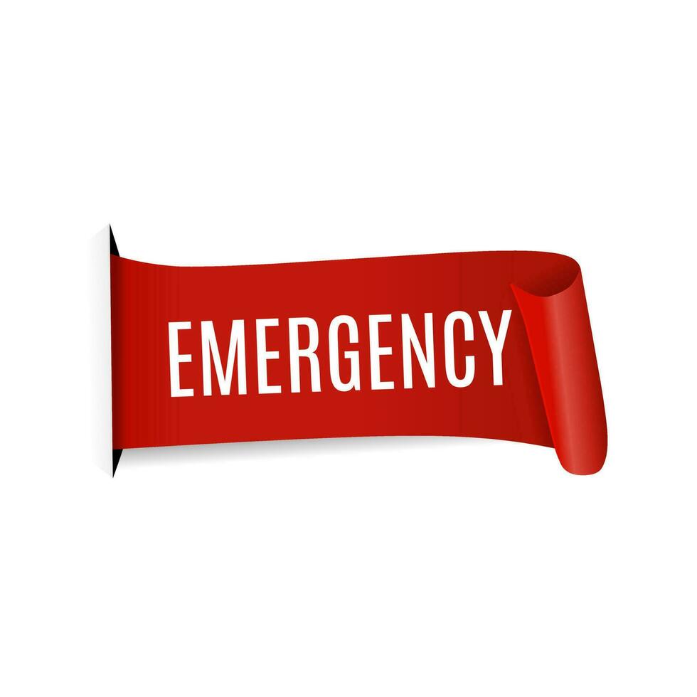 emergency, banner, red ribbon design on white background, Vector. vector