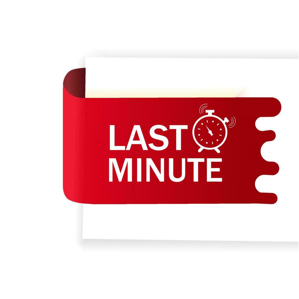 último minuto bandera con alarma reloj icono diseño. moderno etiqueta, alarma reloj cuenta regresiva logo, plano vector ilustración.