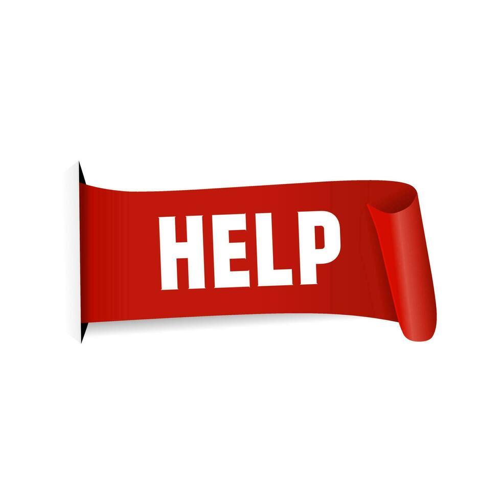 Help banner, red label on white background, Vector design.