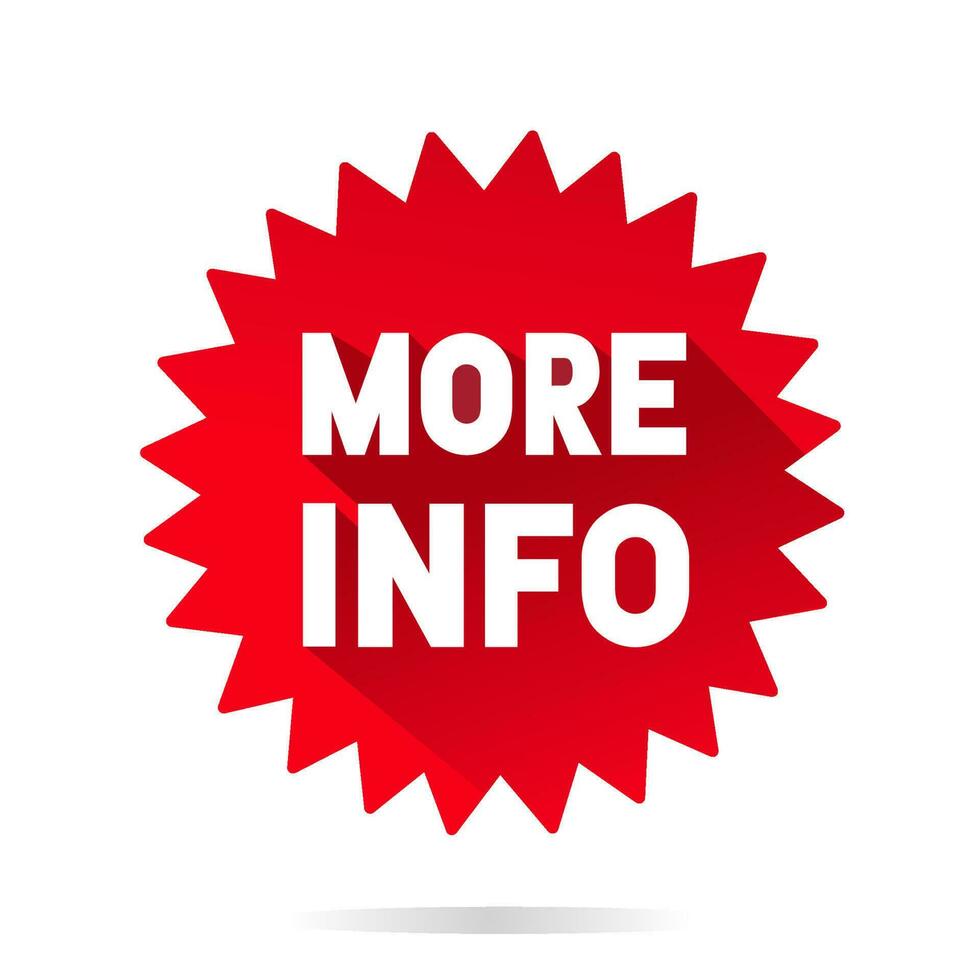 More info sticker banner design. Flat style vector icon.