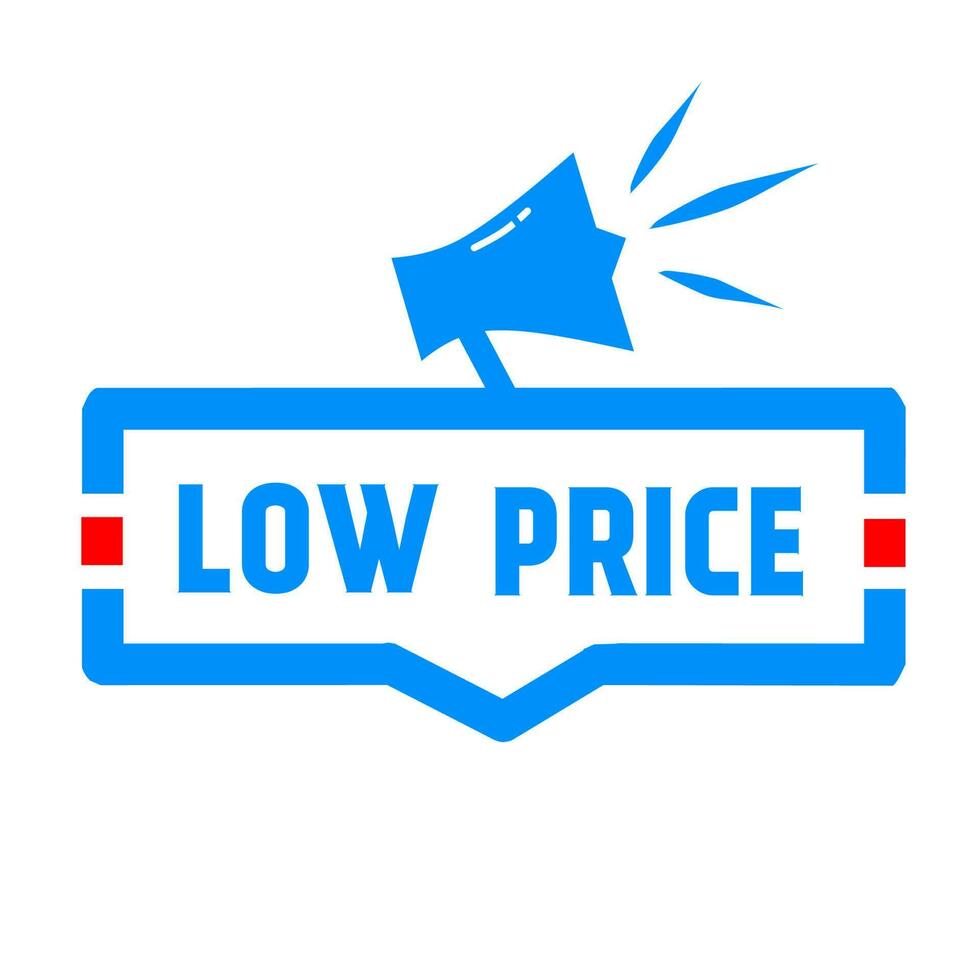 Low price. Stamp, badge, sign, megaphone icon. Vector