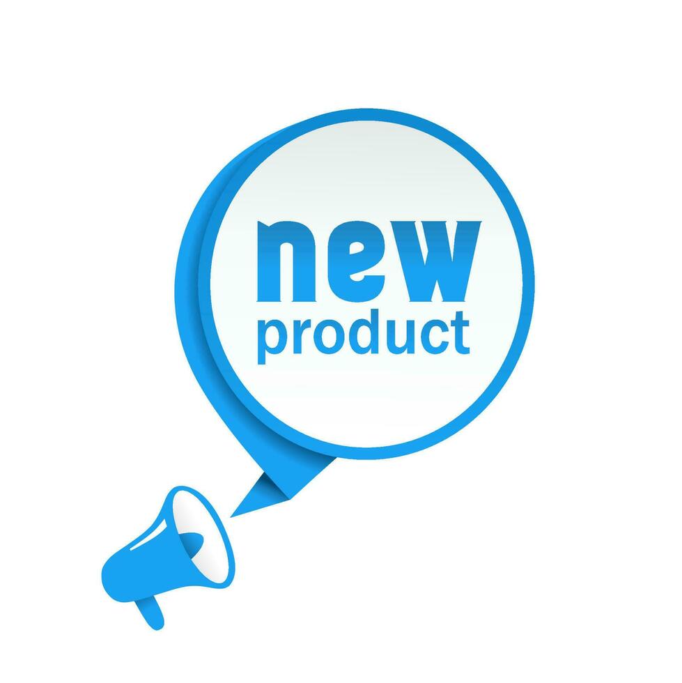 New product label tag. Speech bubble banner with megaphone icon. New Arrival Sign, vector. vector