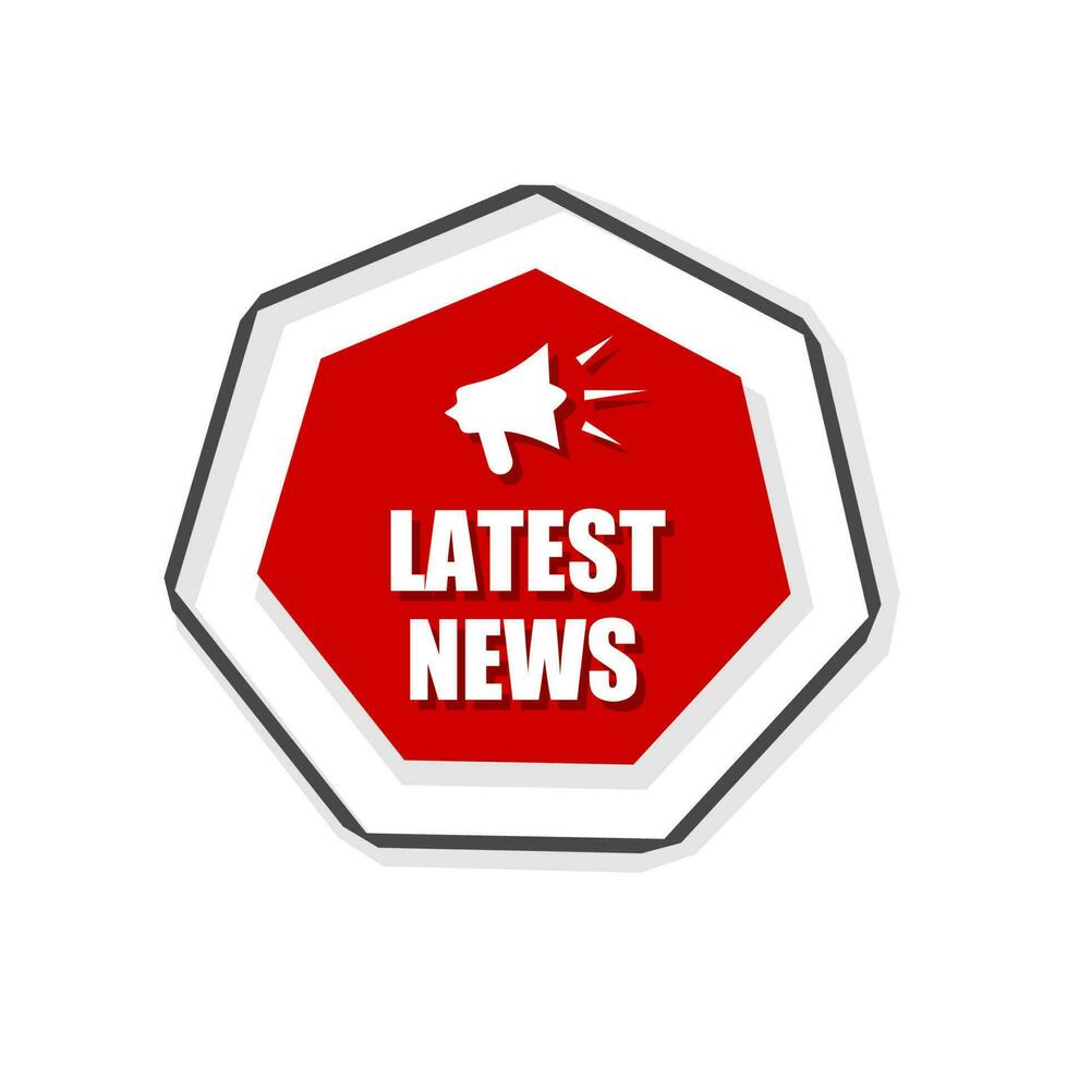 Latest News Megaphone Label design. Daily hot latest and breaking news banners, newspapers and magazines announcement labels. Flat Vector illustration