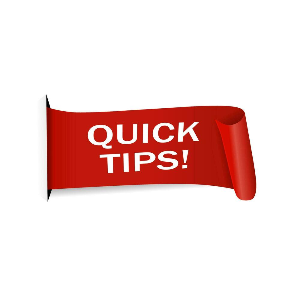Quick tips, red ribbon banner design on white background, Vector. vector