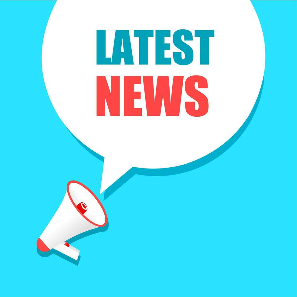 Latest news banner. Speech bubble with megaphone icon. Vector illustration isolated on white background.
