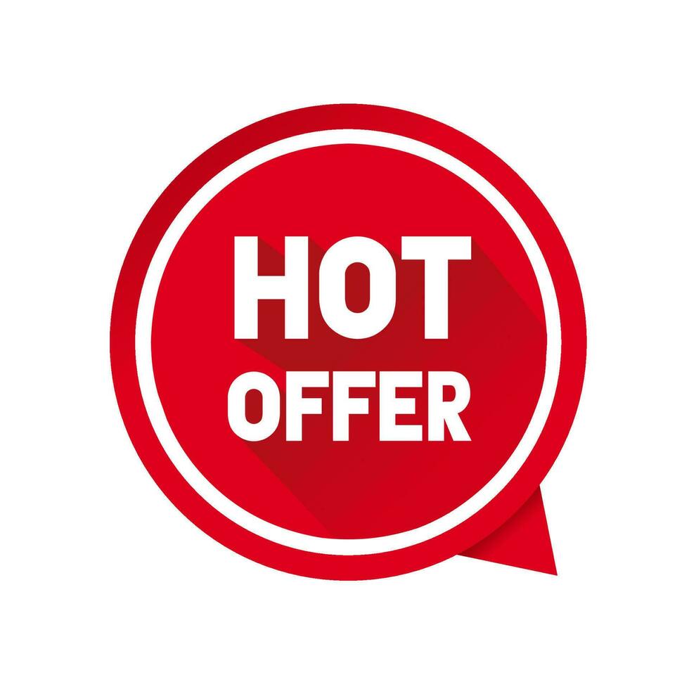 Hot offer banner. Discount sticker shape icon design. Red speech bubble price tag for online store. Flat vector. vector