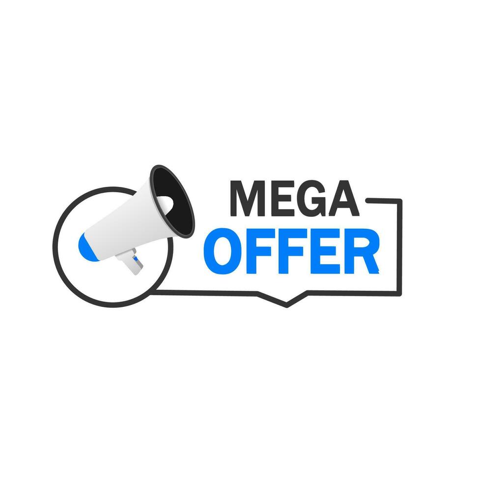 Mega offer banner design template. Badge with megaphone icon. Modern vector icon.