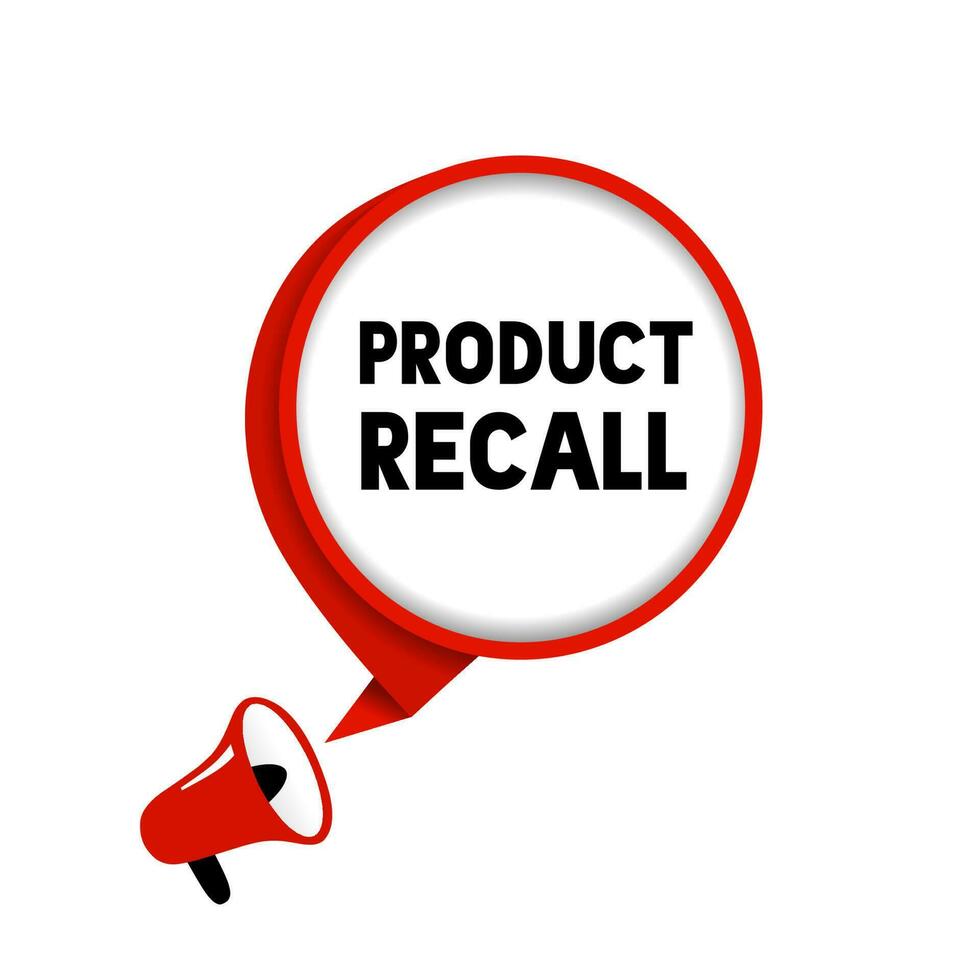 Product recall word writing text banner template. Speech bubble megaphone label design. Business concept. Vector illustration.