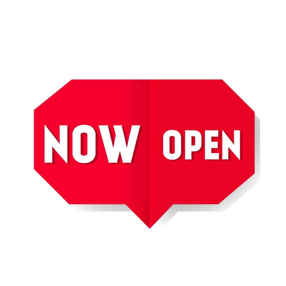 Now open sign. Open new business concept. Access tag. Store badge icon. Vector illustration