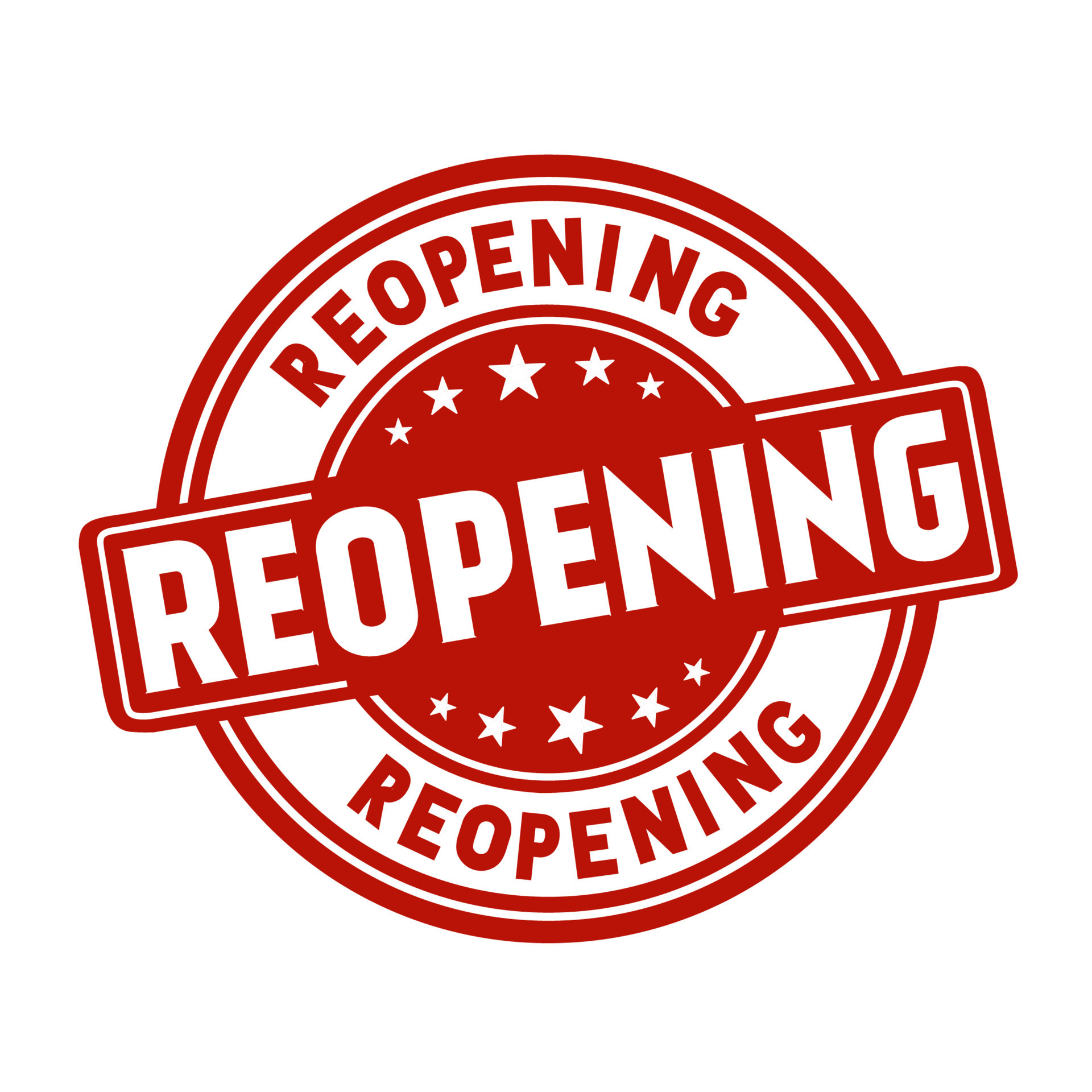 Reopening stamp design. Reopening business or office. Flat style Vector