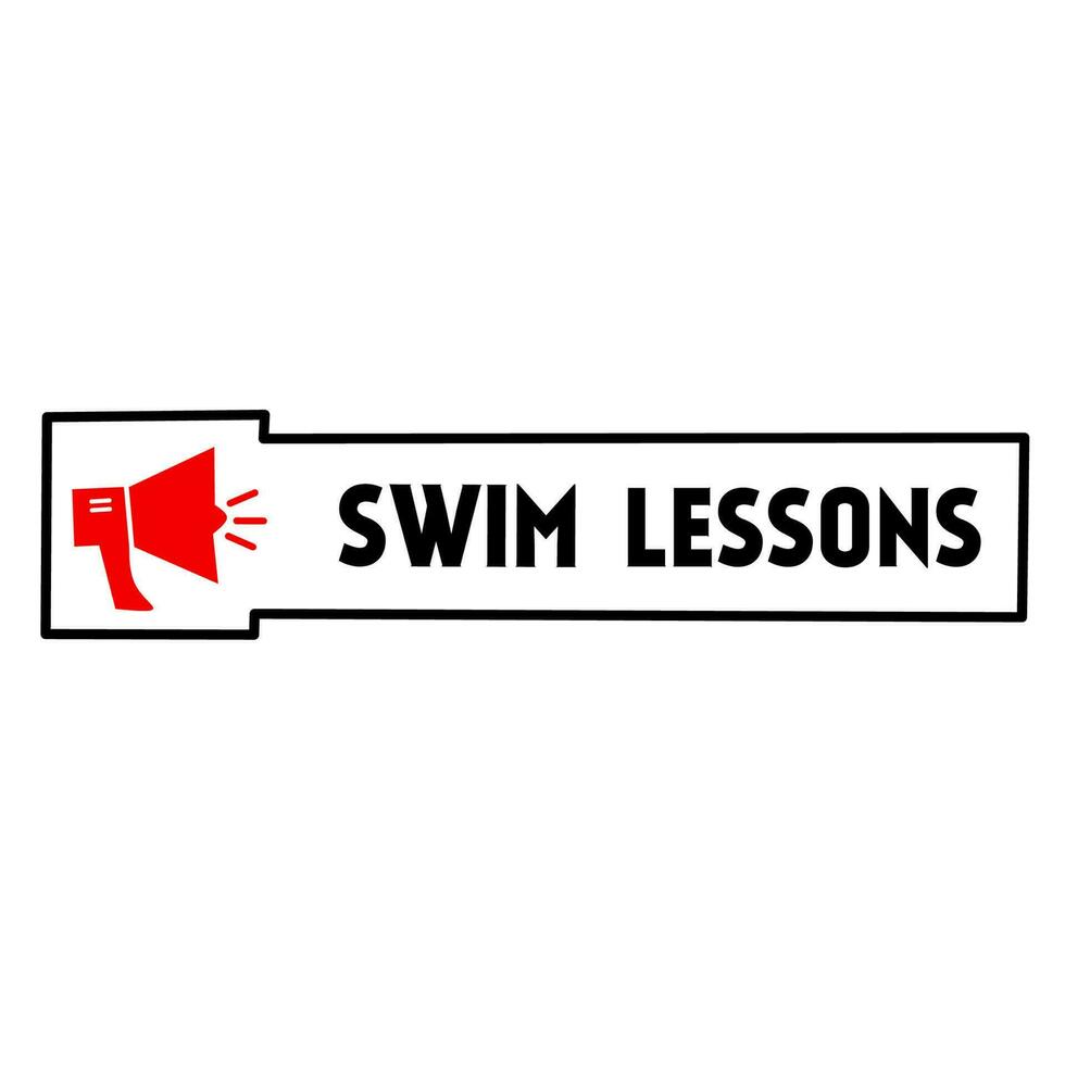 Swim lessons. Megaphone icon. Sticker for social media content. Flat vector illustration
