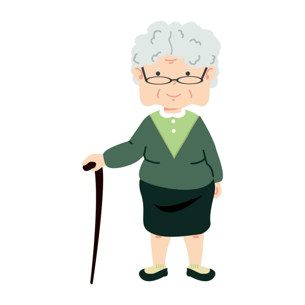 Elderly woman with a walking cane vector