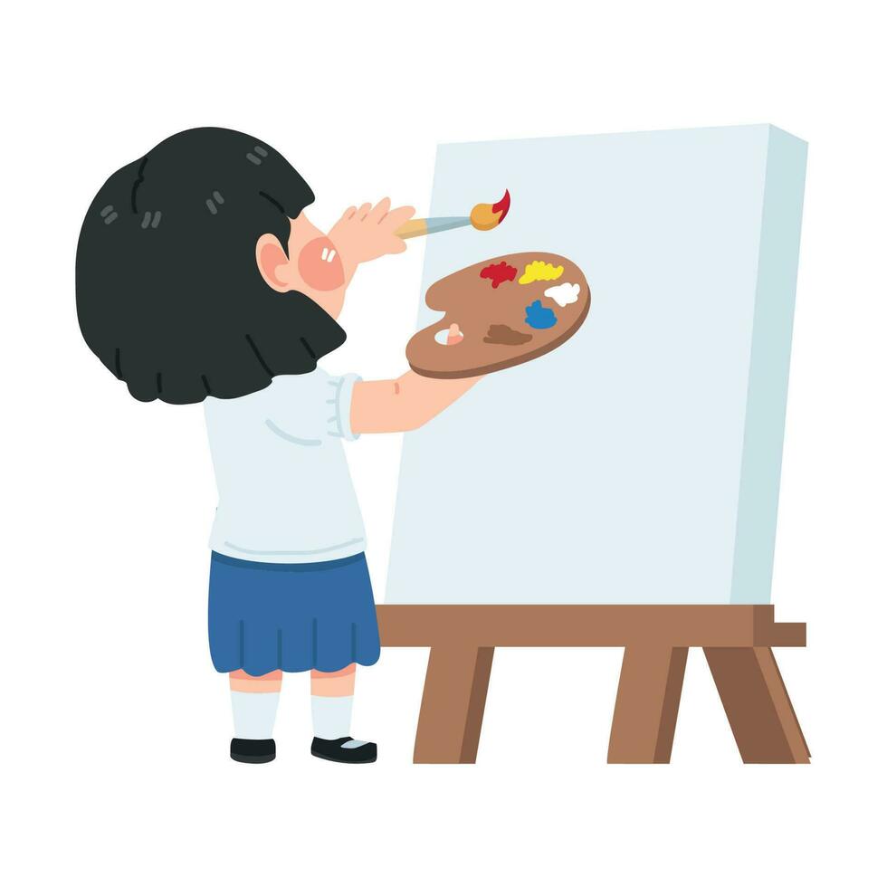 Kid Girl painting a picture vector
