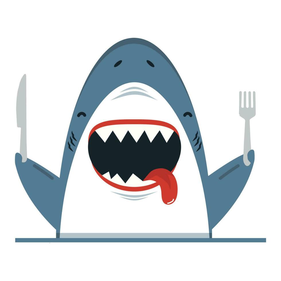 Great white shark holding spoon and fork vector