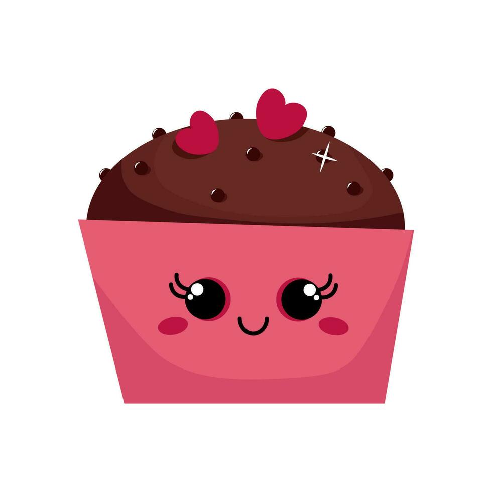 Kawaii chocolate cupcake in pink wrapper vector