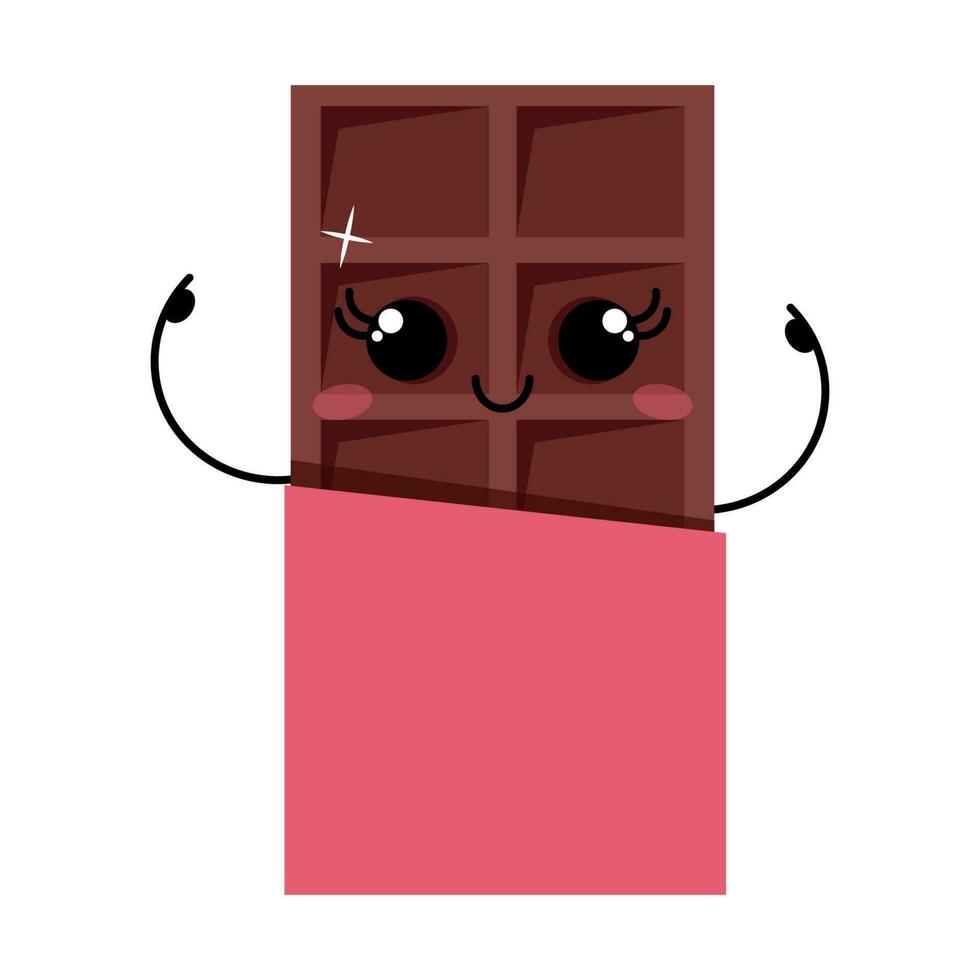 Open chocolate tile with eyes wrapped in kawaii style vector
