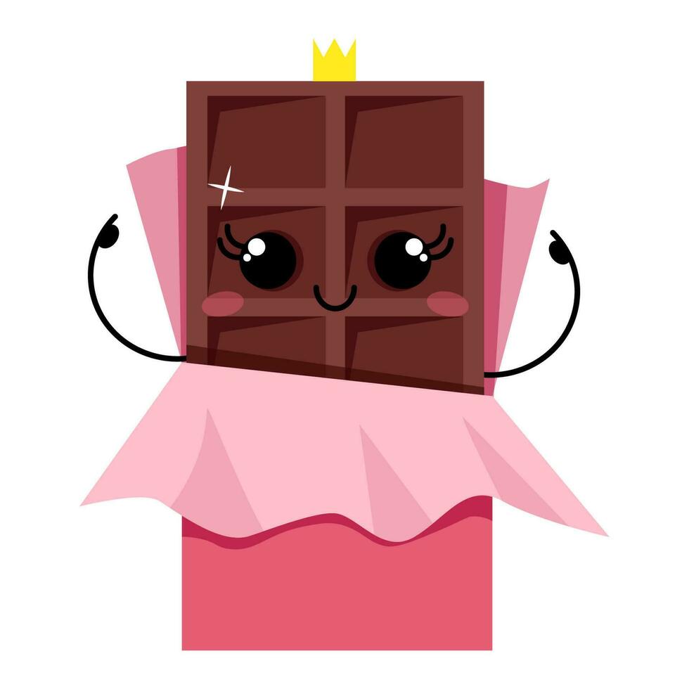 Kawaii milk chocolate in a pink wrapper with a crown on its head vector