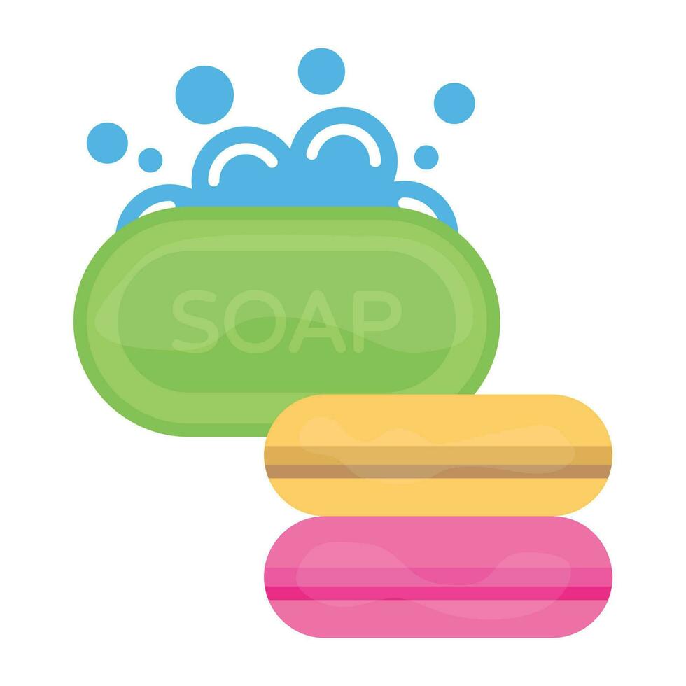 An icon showing blocks with soap written over them and some bubbles denoting soap bars icon vector